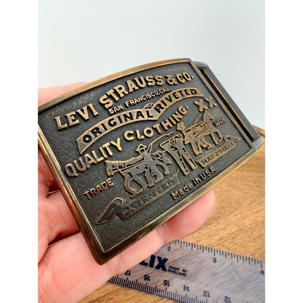 Vintage Levis Belt Buckle Two Horse Logo Brass Made in USA Heritage Retro Cowboy